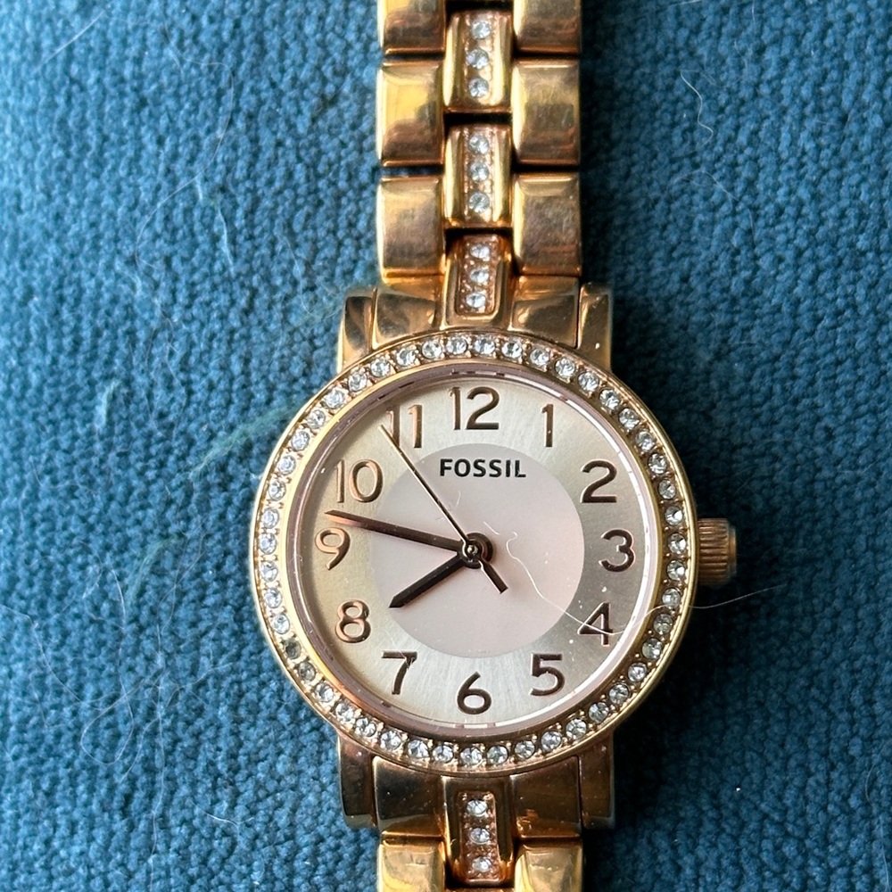 Fossil Gold-Tone Watch with Crystal Detailing